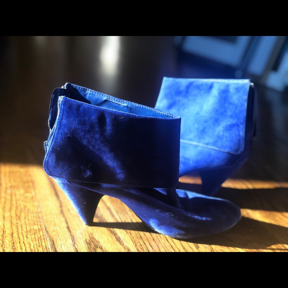 COPY - Deep Blue Suede Ankle Boots w/ Button
